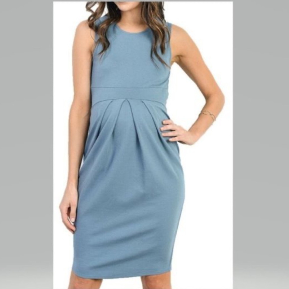 La Clef Sleeveless Fitted Career Maternity Dress Women’s SZ XL Blue Baby Bump - Picture 1 of 8